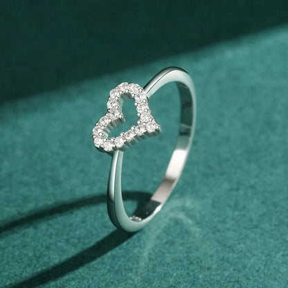 Simple Style Heart Shape Sterling Silver Inlay Zircon Rings