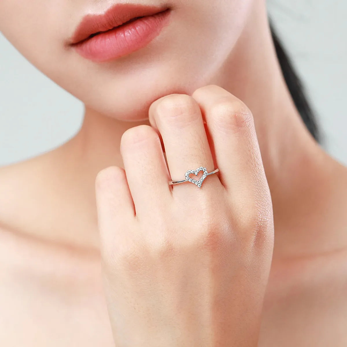 Simple Style Heart Shape Sterling Silver Inlay Zircon Rings