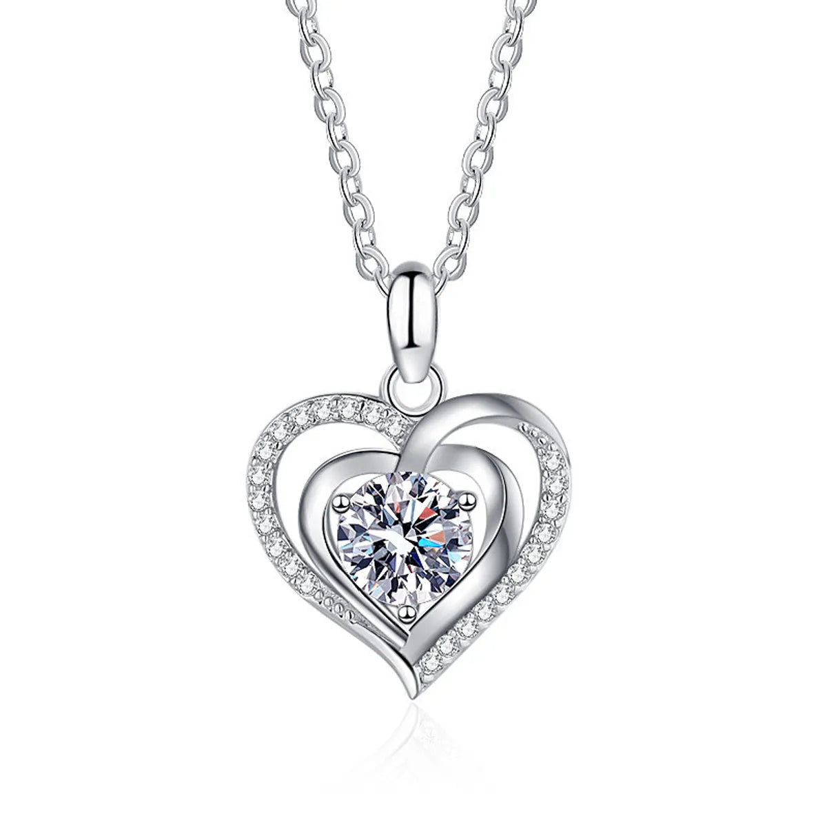 Simple Style Heart Shape Sterling Silver Moissanite Pendant Necklace In Bulk