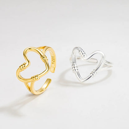 Simple Style Heart Shape Sterling Silver Open Rings In Bulk