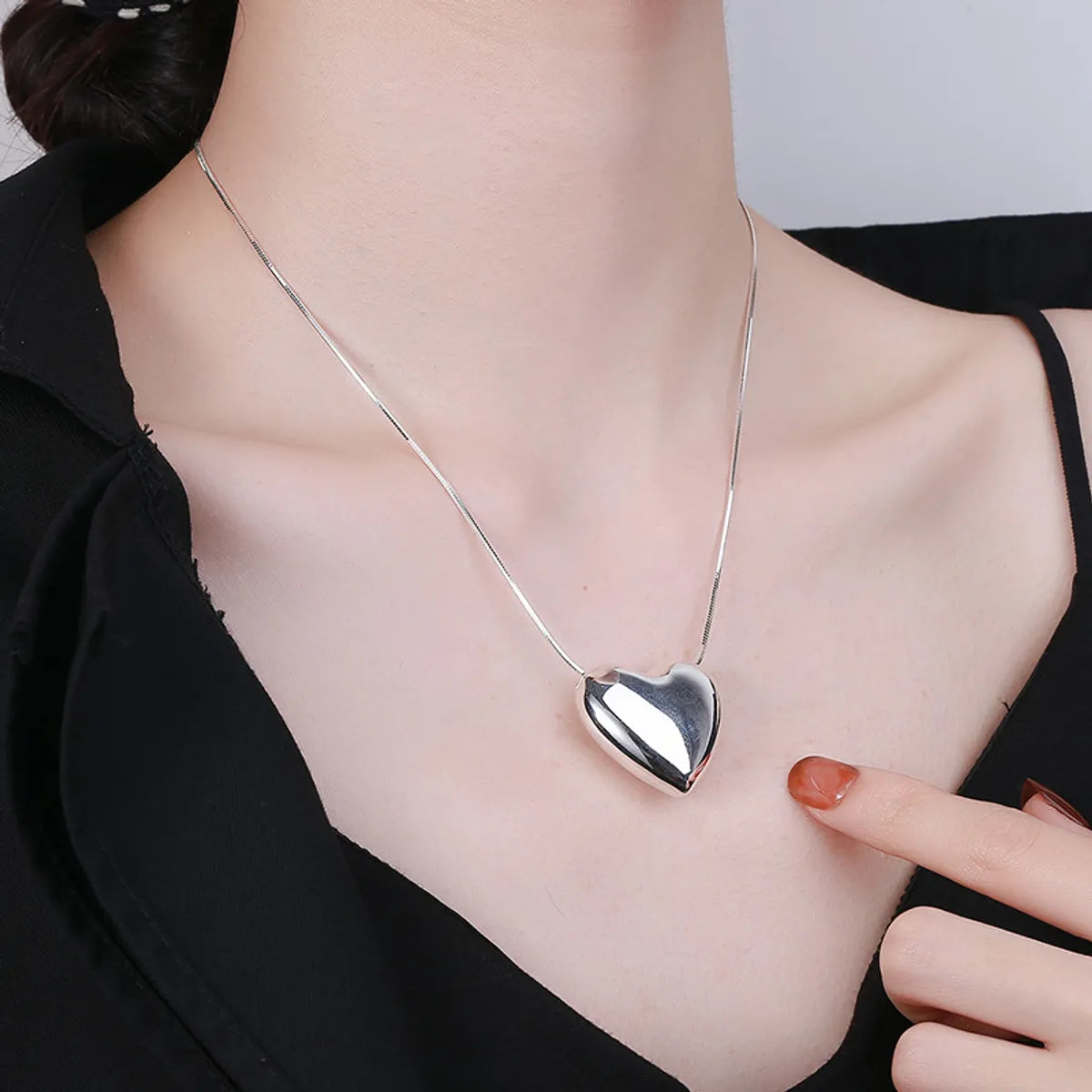 Simple Style Heart Shape Sterling Silver Pendant Necklace