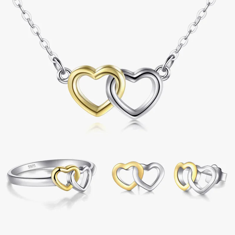 Simple Style Heart Shape Sterling Silver Plating Hollow Out 14k Gold Plated Rhodium Plated Rings Earrings Necklace