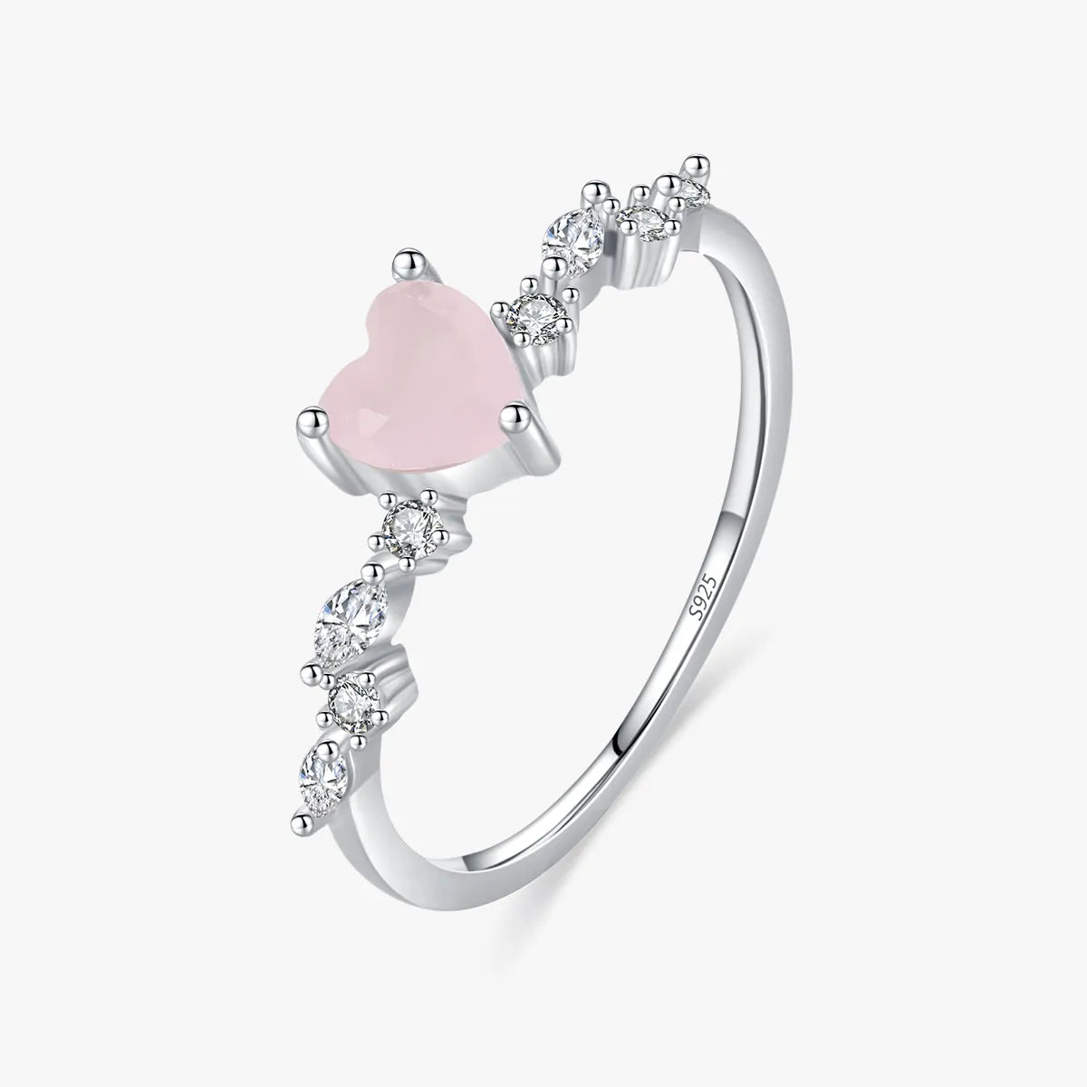 Simple Style Heart Shape Sterling Silver Plating Inlay Crystal Rhodium Plated Rings