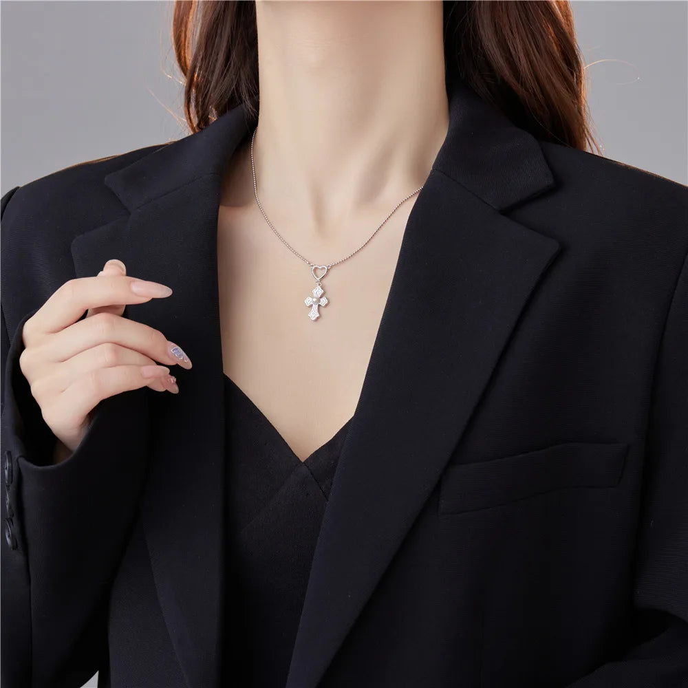 Simple Style Heart Shape Sterling Silver Plating Inlay Freshwater Pearl White Gold Plated Women'S Pendant Necklace