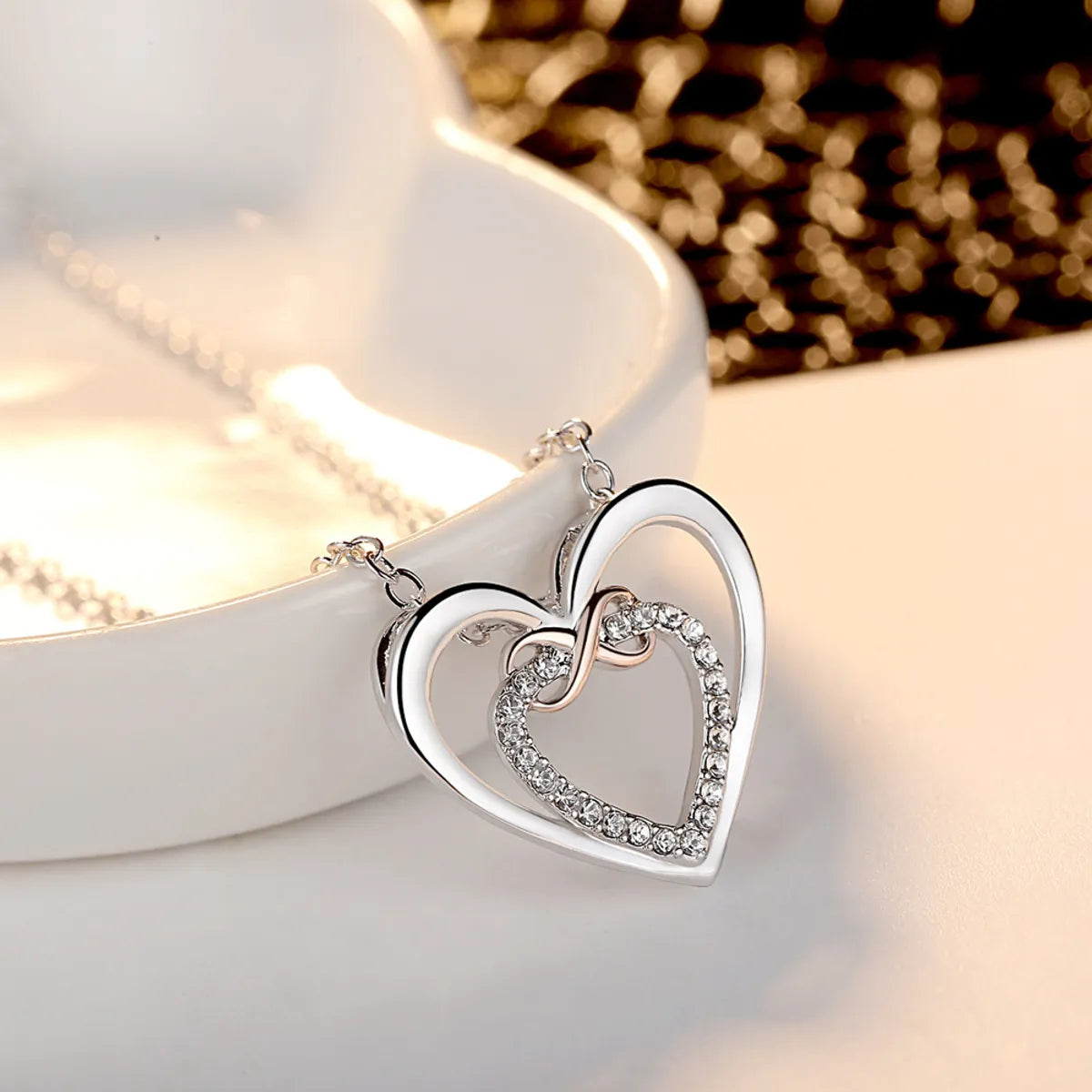 Simple Style Heart Shape Sterling Silver Plating Inlay Rhinestones Gold Plated Pendant Necklace