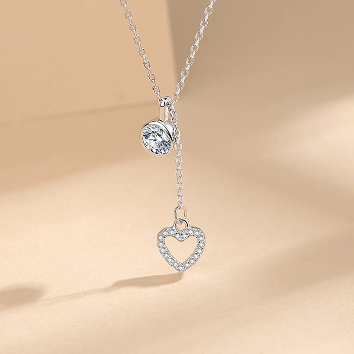 Simple Style Heart Shape Sterling Silver Plating Inlay Zircon Pendant Necklace