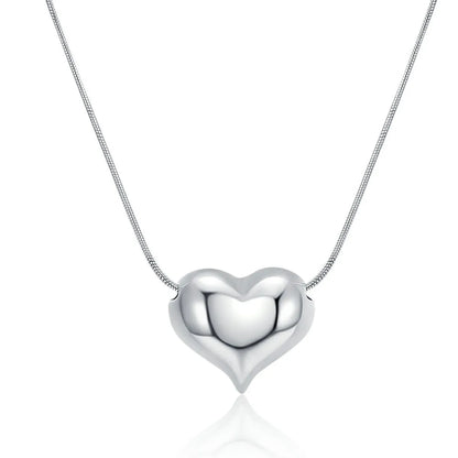 Simple Style Heart Shape Sterling Silver Plating White Gold Plated Pendant Necklace