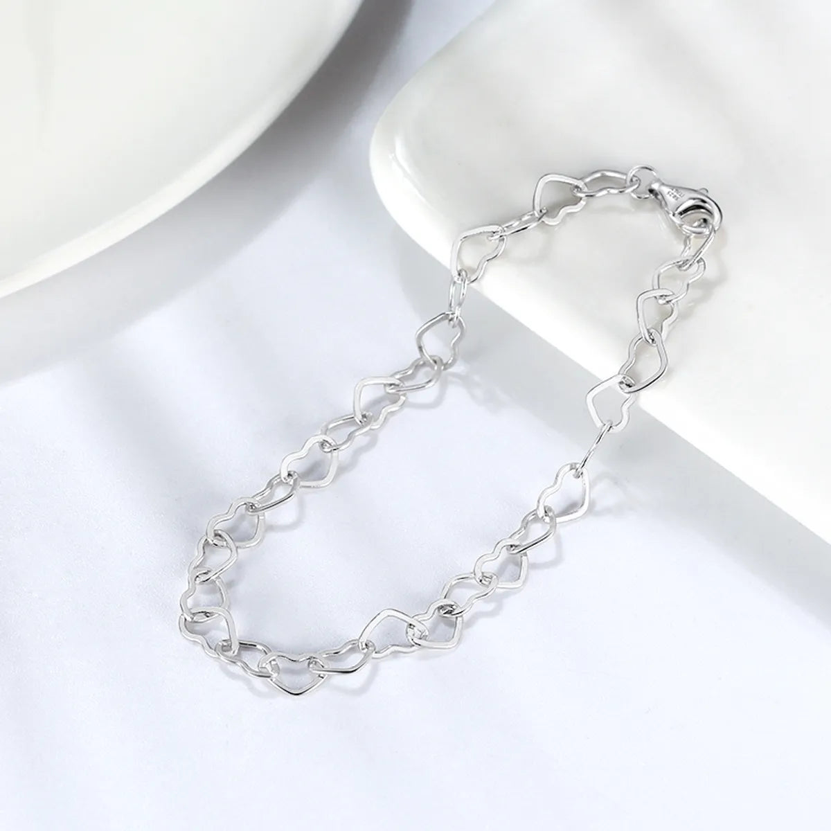 Simple Style Heart Shape Sterling Silver Plating White Gold Plated Rhodium Plated Silver Plated Bracelets