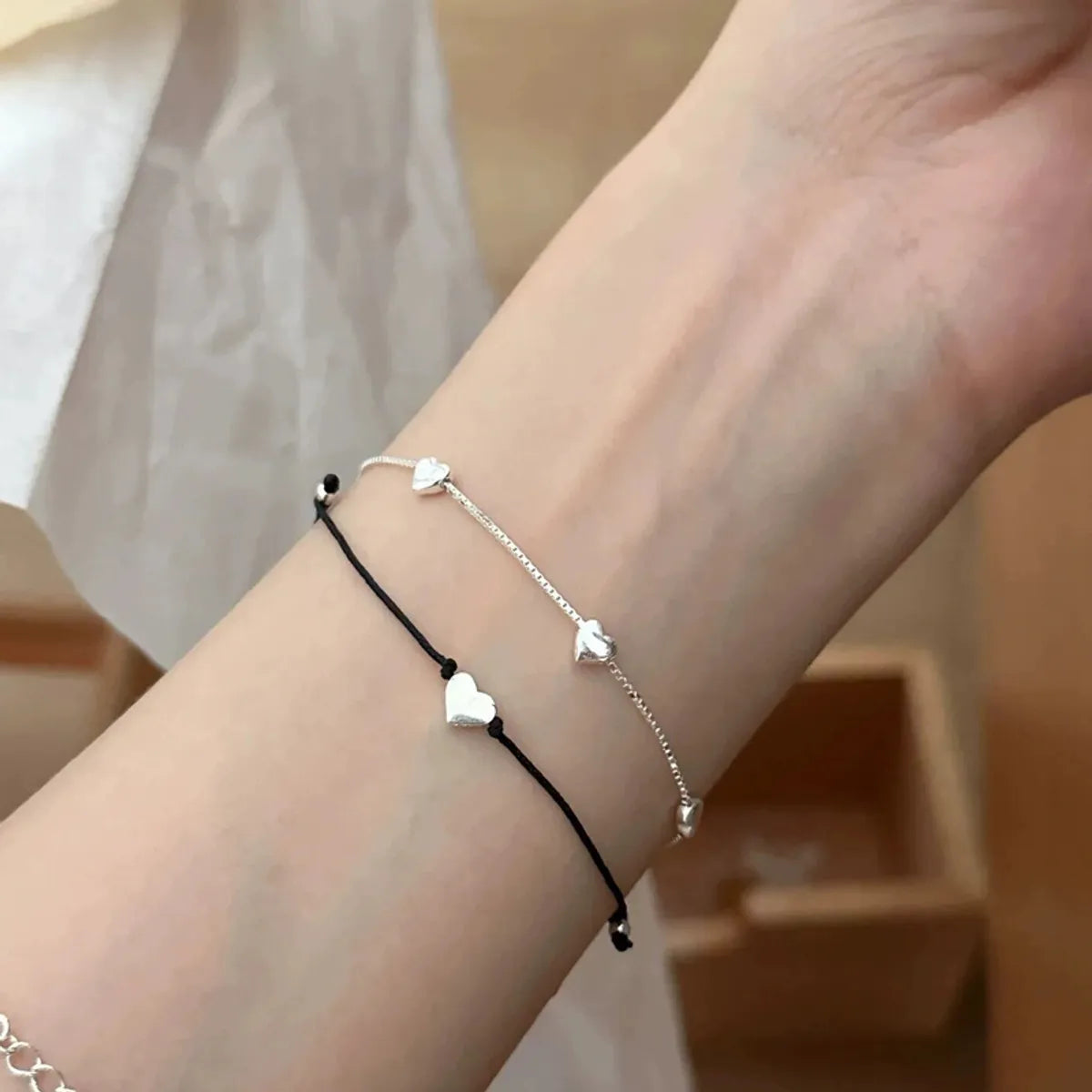 Simple Style Heart Shape Sterling Silver Polishing Bracelets