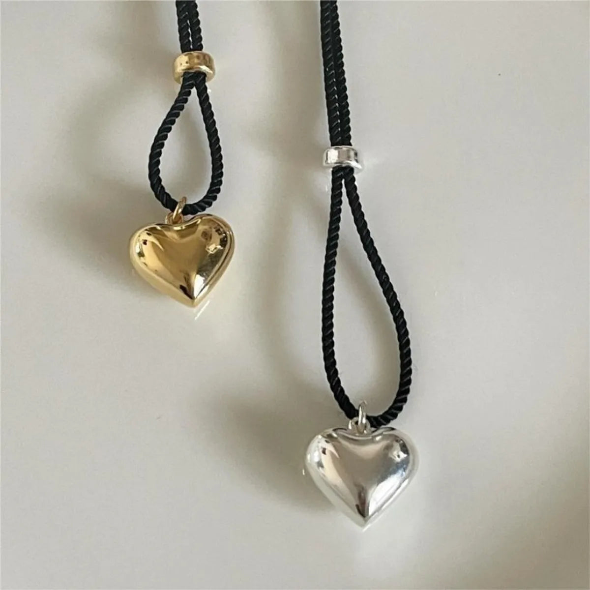 Simple Style Heart Shape Sterling Silver Rope Pendant Necklace