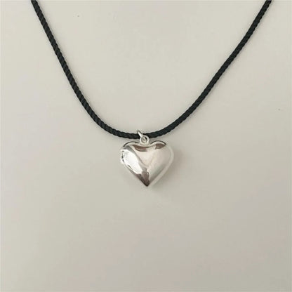 Simple Style Heart Shape Sterling Silver Rope Pendant Necklace