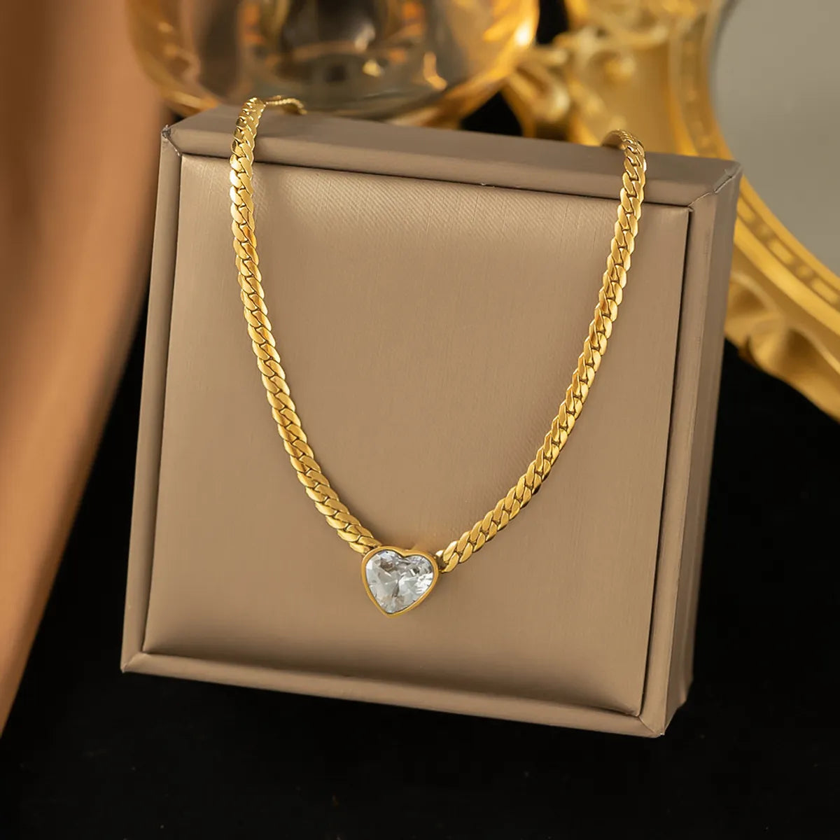 Simple Style Heart Shape Titanium Steel Plating Inlay Zircon 18k Gold Plated Necklace