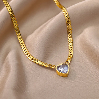 Simple Style Heart Shape Titanium Steel Plating Inlay Zircon 18k Gold Plated Necklace