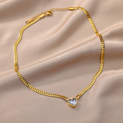 Simple Style Heart Shape Titanium Steel Plating Inlay Zircon 18k Gold Plated Necklace