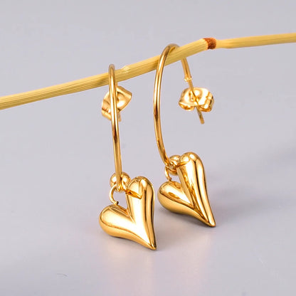 Simple Style Heart Shape Titanium Steel Earrings Plating Stainless Steel Earrings