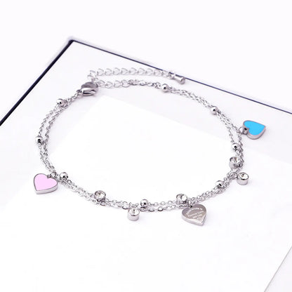 Simple Style Heart Shape 304 Stainless Steel Epoxy Plating Inlay Artificial Diamond 18K Gold Plated Women'S Anklet