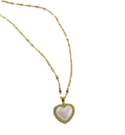 Simple Style Heart Shape Titanium Steel Inlay Artificial Pearls Zircon Pendant Necklace