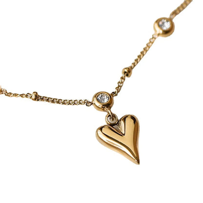 Simple Style Heart Shape 304 Stainless Steel Inlay Artificial Rhinestones 18K Gold Plated Women'S Anklet