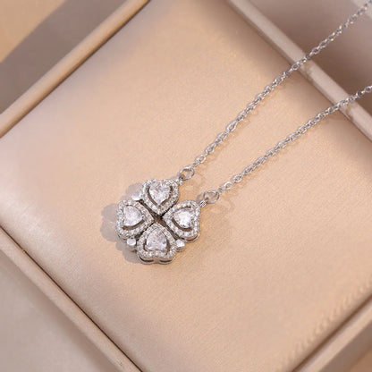 Simple Style Heart Shape Titanium Steel Inlay Rhinestones Women'S Pendant Necklace