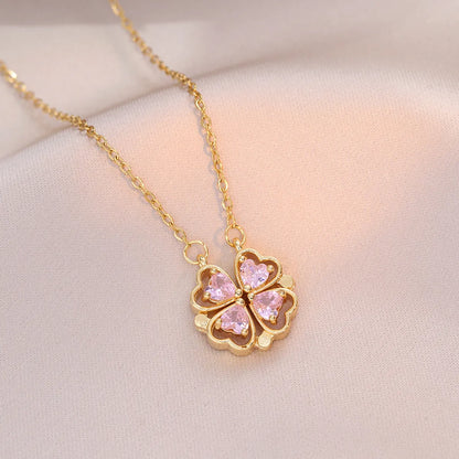 Simple Style Heart Shape Titanium Steel Inlay Rhinestones Women'S Pendant Necklace