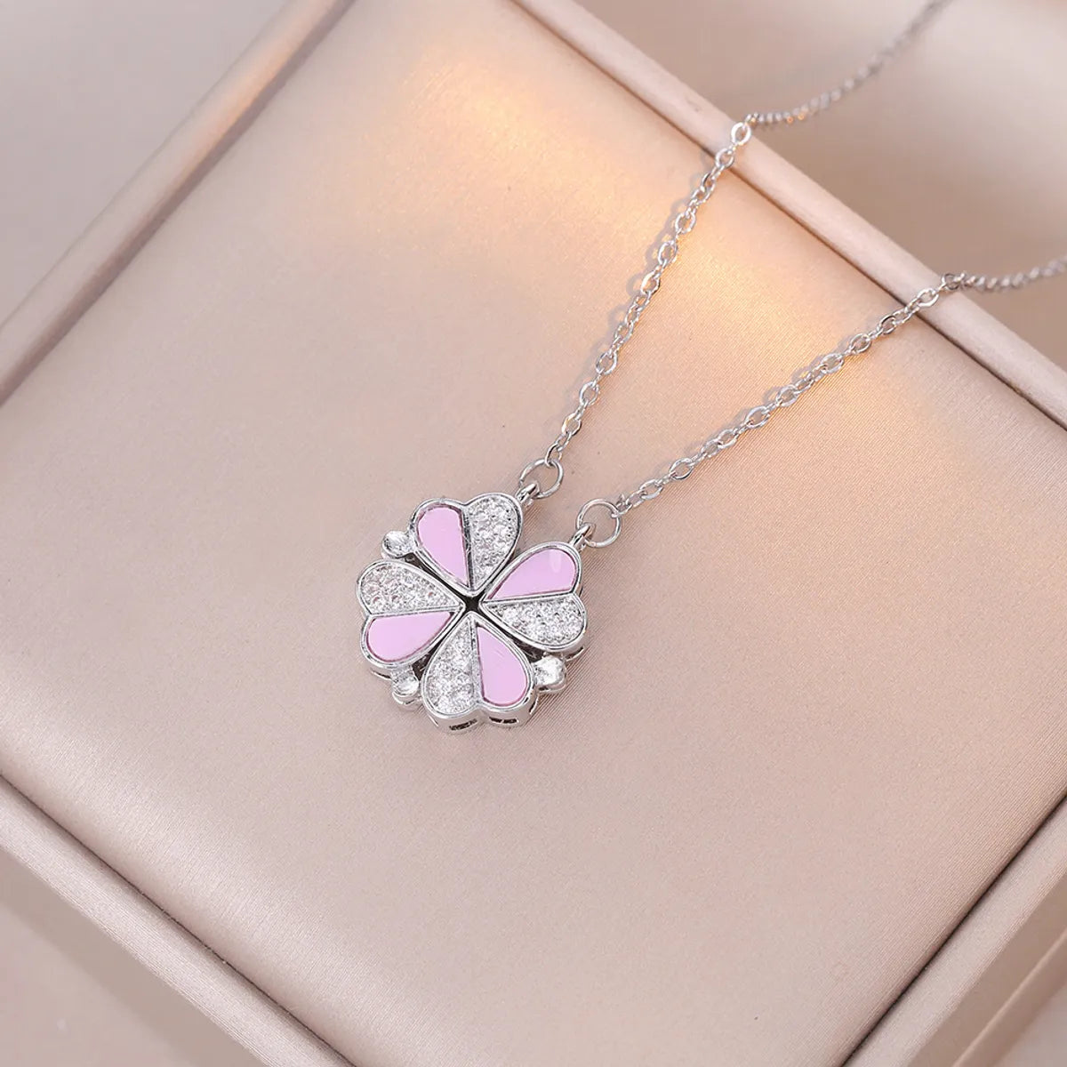 Simple Style Heart Shape Titanium Steel Inlay Rhinestones Women'S Pendant Necklace