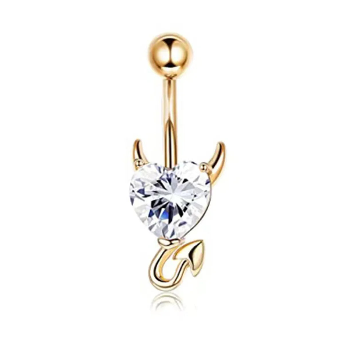 Simple Style Heart Shape Titanium Steel Inlay Zircon Belly Ring 1 Piece