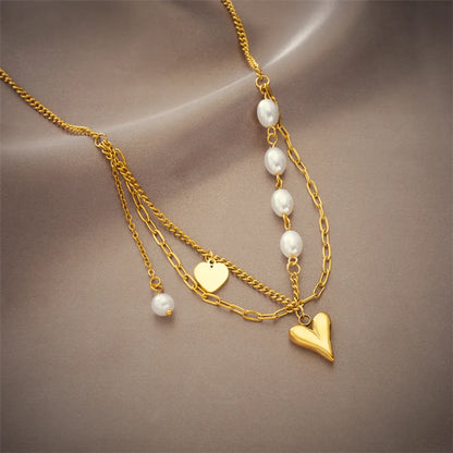 Simple Style Heart Shape Titanium Steel Patchwork 18k Gold Plated Necklace