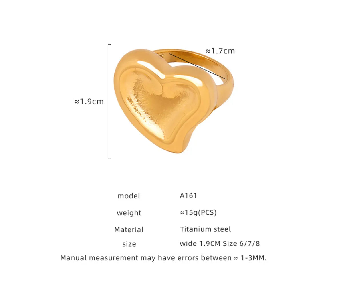 Wholesale Jewelry Simple Style Heart Shape Titanium Steel 18K Gold Plated Plating Rings