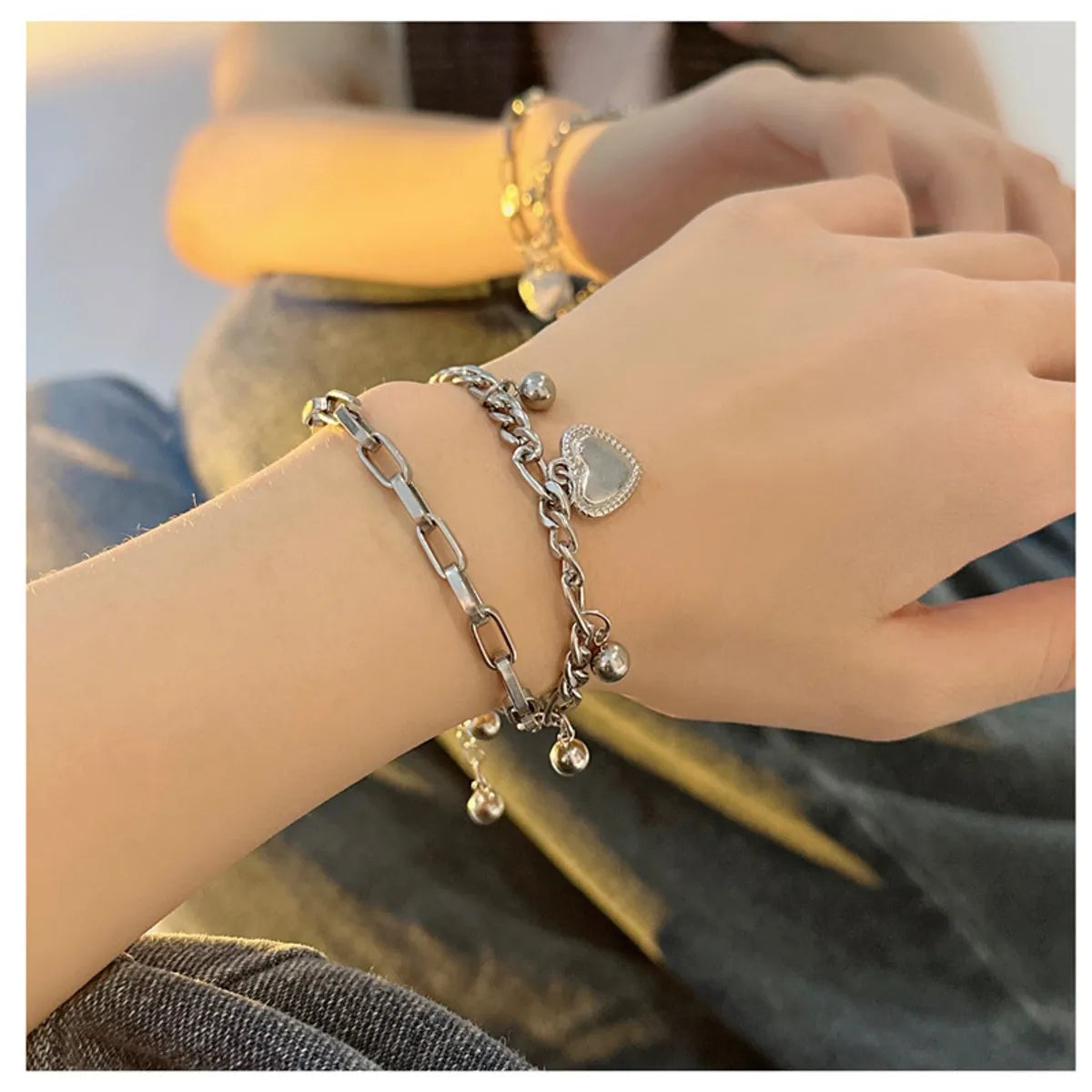 Simple Style Heart Shape Titanium Steel Plating Bracelets