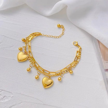 Simple Style Heart Shape Titanium Steel Plating Gold Plated Bracelets