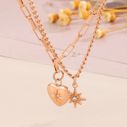 Simple Style Heart Shape Titanium Steel Plating Gold Plated Necklace