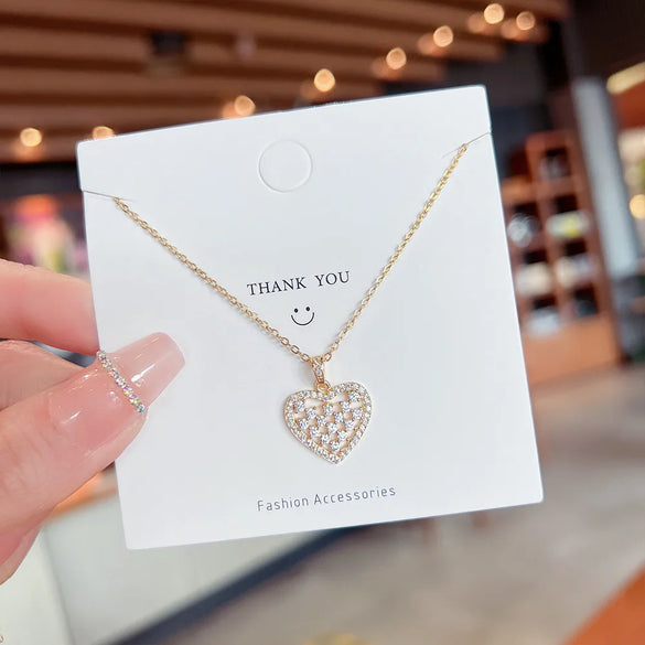 Wholesale Jewelry Simple Style Heart Shape Titanium Steel Artificial Diamond Plating Inlay Pendant Necklace