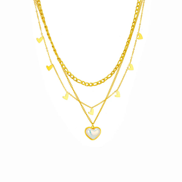 Simple Style Heart Shape Titanium Steel Plating Inlay Pearl 18k Gold Plated Layered Necklaces
