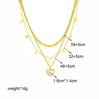 Simple Style Heart Shape Titanium Steel Plating Inlay Pearl 18k Gold Plated Layered Necklaces