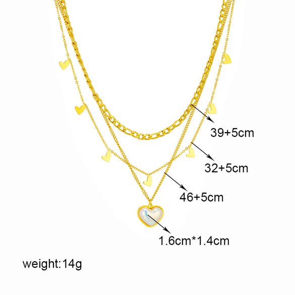 Simple Style Heart Shape Titanium Steel Plating Inlay Pearl 18k Gold Plated Layered Necklaces