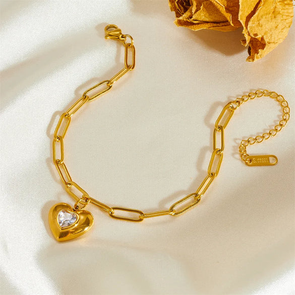 Simple Style Heart Shape Titanium Steel Plating Inlay Rhinestones 18k Gold Plated Bracelets