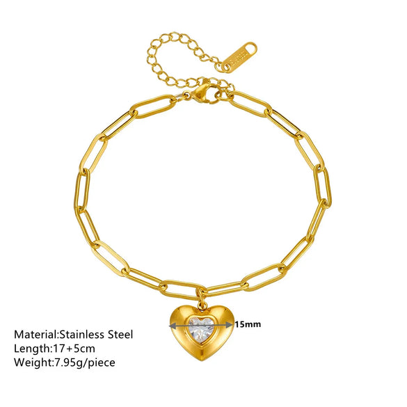 Simple Style Heart Shape Titanium Steel Plating Inlay Rhinestones 18k Gold Plated Bracelets
