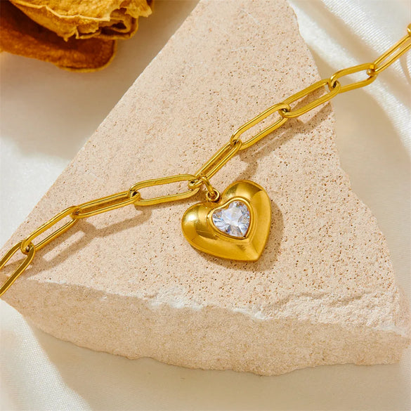 Simple Style Heart Shape Titanium Steel Plating Inlay Rhinestones 18k Gold Plated Bracelets