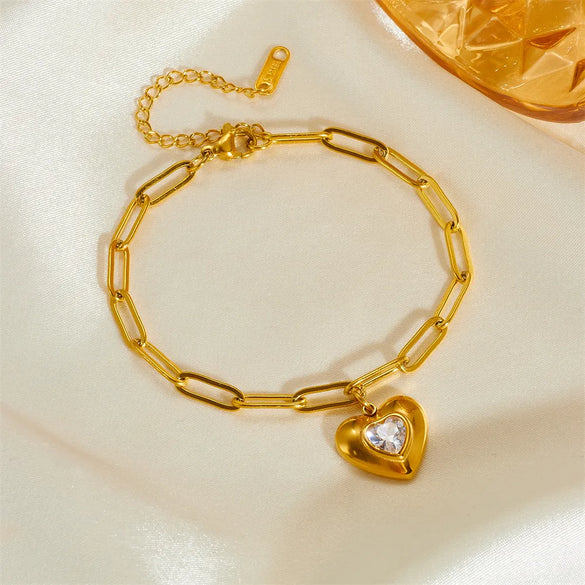 Simple Style Heart Shape Titanium Steel Plating Inlay Rhinestones 18k Gold Plated Bracelets
