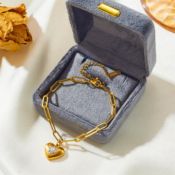 Simple Style Heart Shape Titanium Steel Plating Inlay Rhinestones 18k Gold Plated Bracelets
