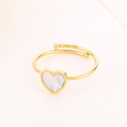 Simple Style Heart Shape Titanium Steel Plating Inlay Shell 18k Gold Plated Rings