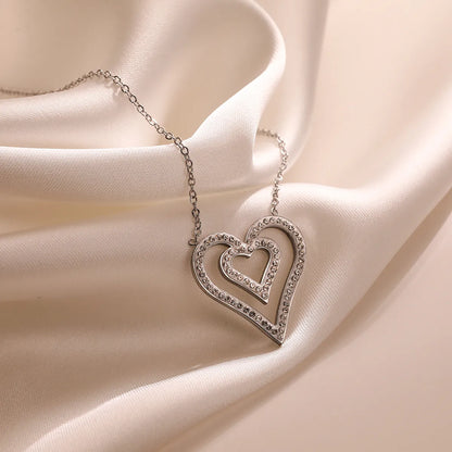 Simple Style Heart Shape Titanium Steel Plating Inlay Zircon 18k Gold Plated Pendant Necklace