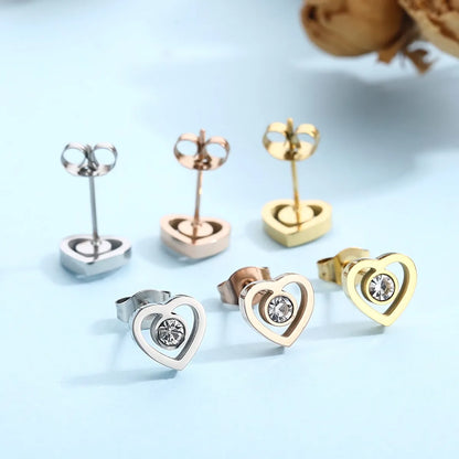 Simple Style Heart Shape Titanium Steel Plating Inlay Zircon 18k Gold Plated Rose Gold Plated Bracelets Earrings Necklace