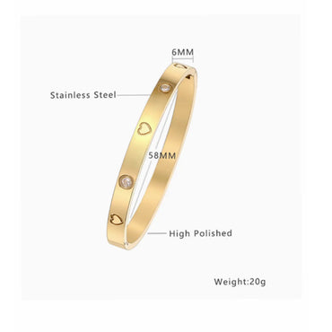 Simple Style Heart Shape Titanium Steel Plating Inlay Zircon Gold Plated Bangle