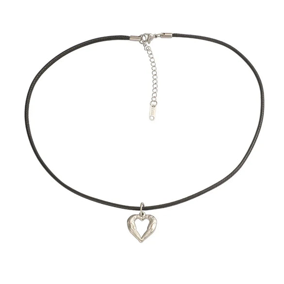 Wholesale Jewelry Simple Style Customization Laser Engraving Heart Shape Titanium Steel Plating Pendant Necklace Woven Chain