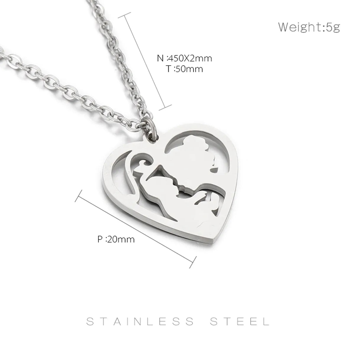 Simple Style Heart Shape Titanium Steel Plating Pendant Necklace