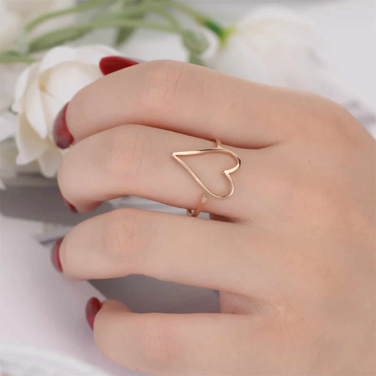 Simple Style Heart Shape Titanium Steel Plating Rings