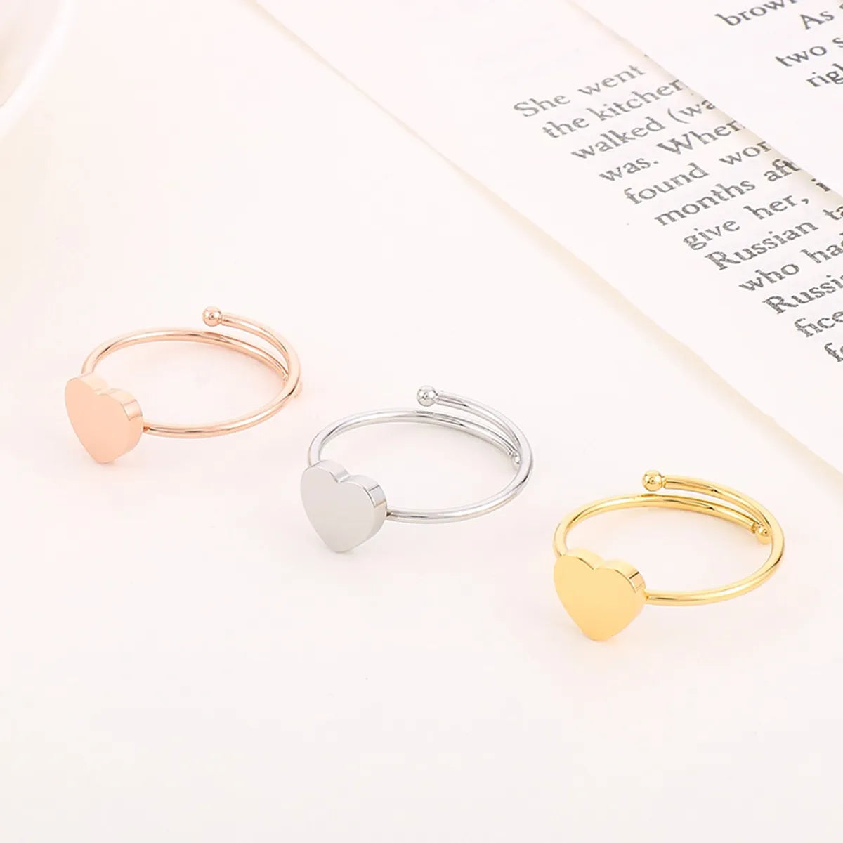 Simple Style Heart Shape Titanium Steel Plating Rings