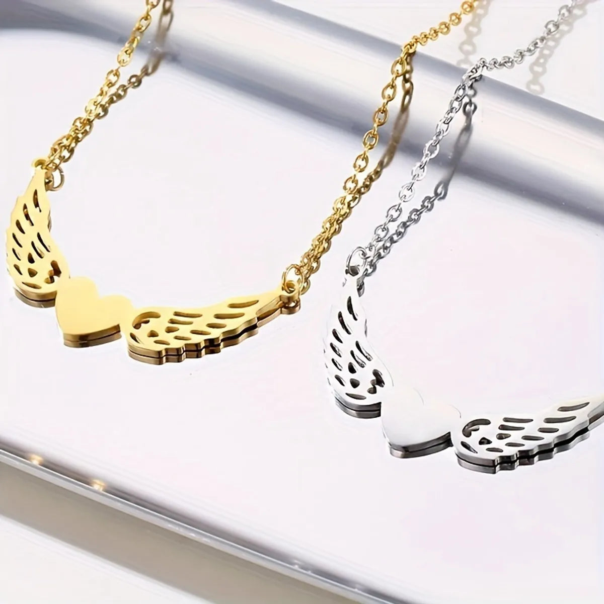 Simple Style Heart Shape Wings Stainless Steel Plating Carving 18k Gold Plated Necklace