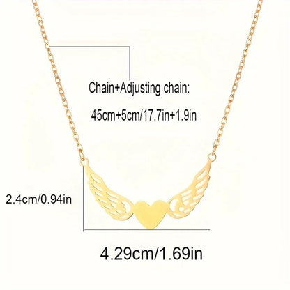 Simple Style Heart Shape Wings Stainless Steel Plating Carving 18k Gold Plated Necklace